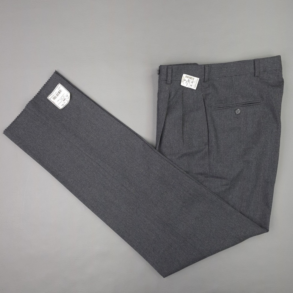 Vintage Jos A Bank Pants Mens 32x36 Gray Wool Pleated Unhemmed USA Executive